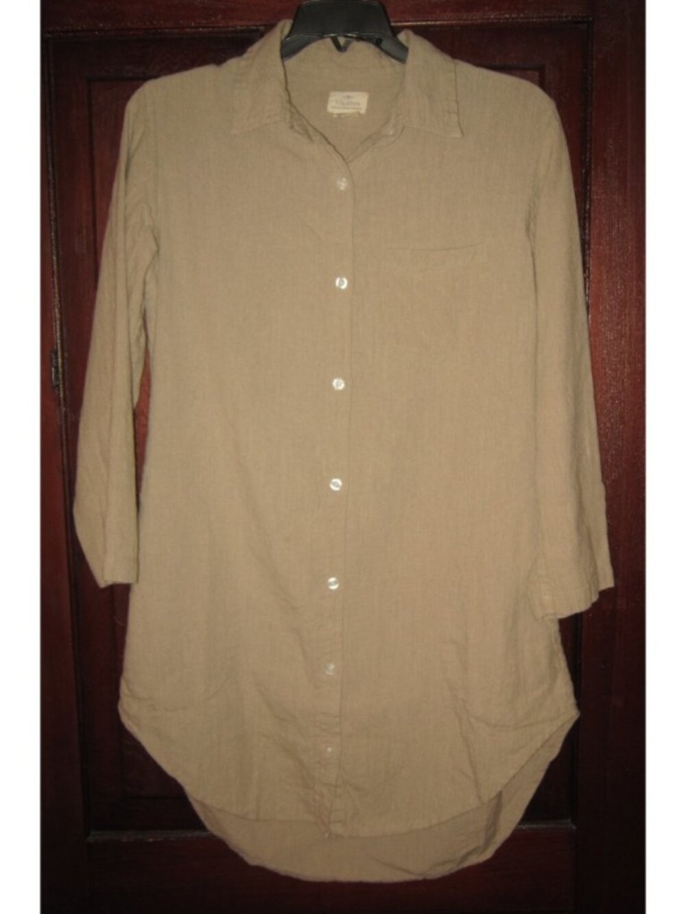 Vikolino Size S M 100% European Washed Linen Tunic Shirt Dress Top Pockets Beige
